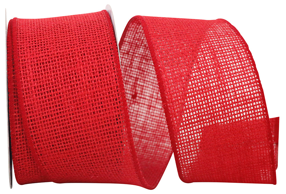 Red Jute Burlap Wired Edge Ribbon 2-1/2 Inch for Bows