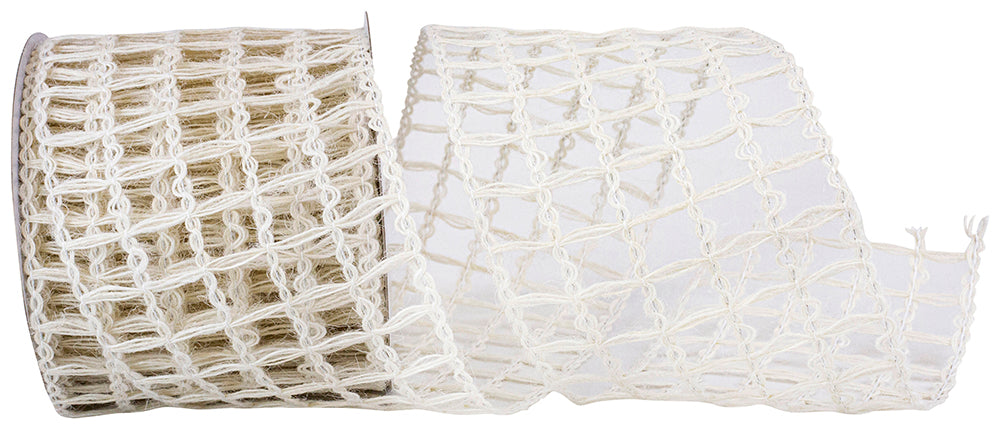 Ivory 4 Inch Jute Wired Edge Ribbon for Wreaths and Bows