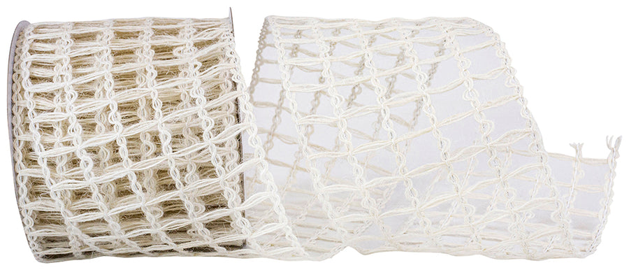 Ivory 4 Inch Jute Wired Edge Ribbon for Wreaths and Bows