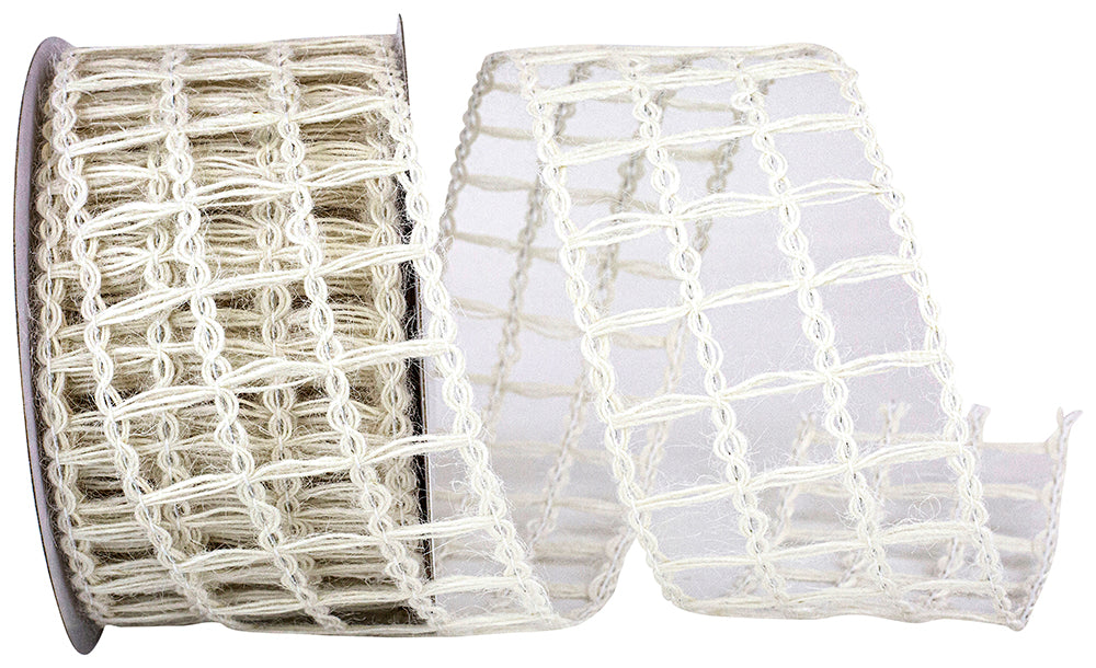 Ivory 2-1/2 Inch Jute Wired Edge Ribbon for Bows