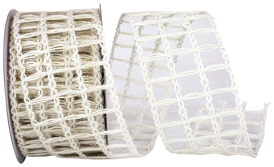 Ivory 2-1/2 Inch Jute Wired Edge Ribbon for Bows