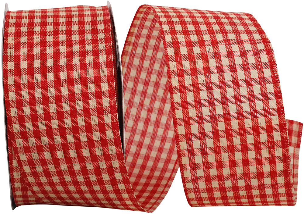 Red 2-1/2 Inch Tea Dye Gingham Wired Edge Ribbon