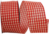 Red 2-1/2 Inch Tea Dye Gingham Wired Edge Ribbon