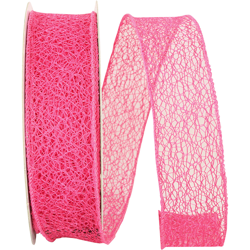 Fuchsia 1-1 2 Inch Web Natural Wired Edge Ribbon for Wreaths & Bows