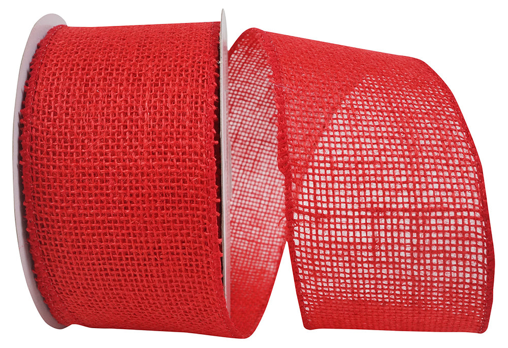 Red Burlap Wired Edge Ribbon 2-1/2 Inch for Wreaths