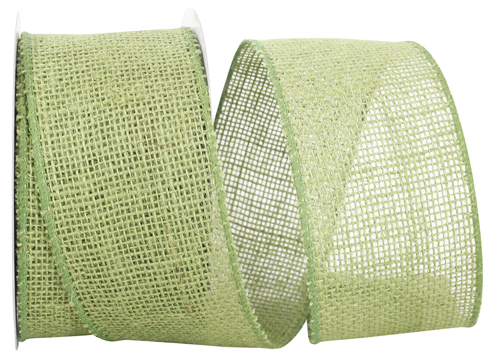 Burlap Glow Wired Edge Ribbon Green 2-1/2 Inch for Bows