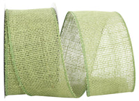 Burlap Glow Wired Edge Ribbon Green 2-1/2 Inch for Bows
