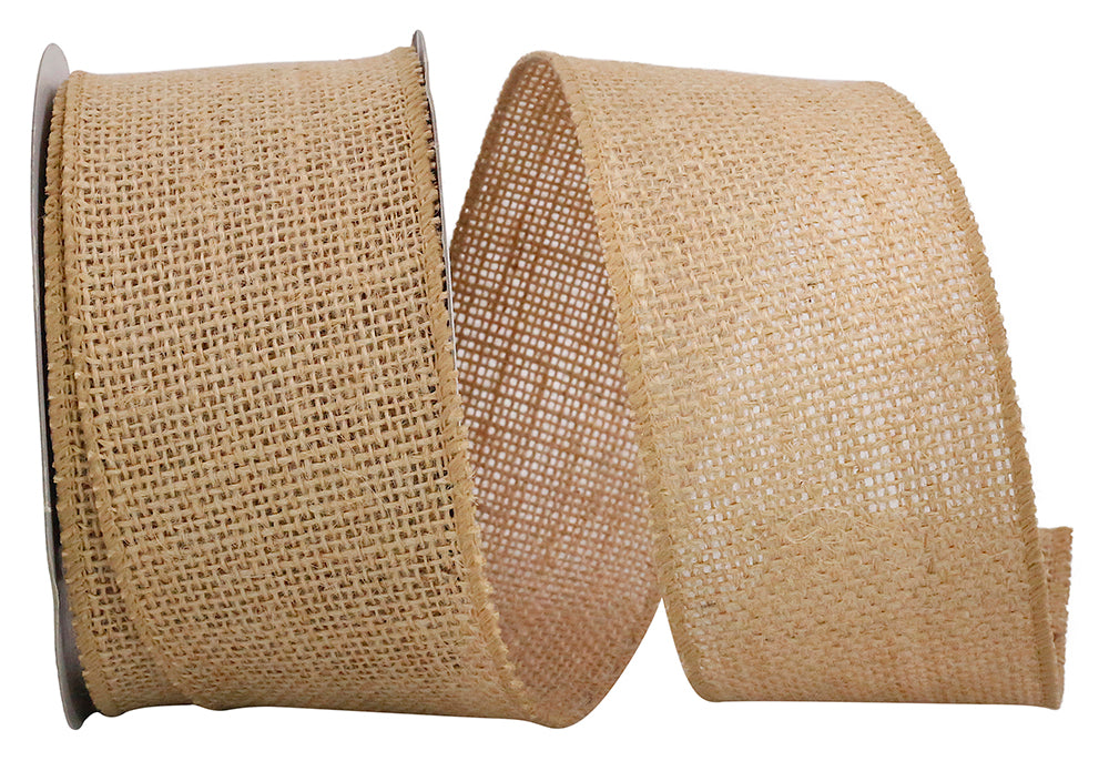 Burlap Glow Wired Edge Ribbon Natural 2-1/2 Inch 10 Yards