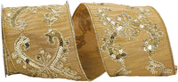 Gold Sequin Wired Edge Ribbon 4 Inch for Wreaths and Bows