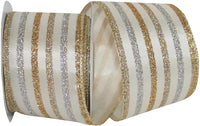 Ivory 2-1 2 Inch Champagne Stripe Wired Edge Ribbon for Wreaths & Bows