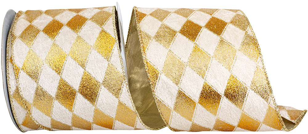 Gold Velvet Diamond Glitz Wired Edge Ribbon 4 Inch