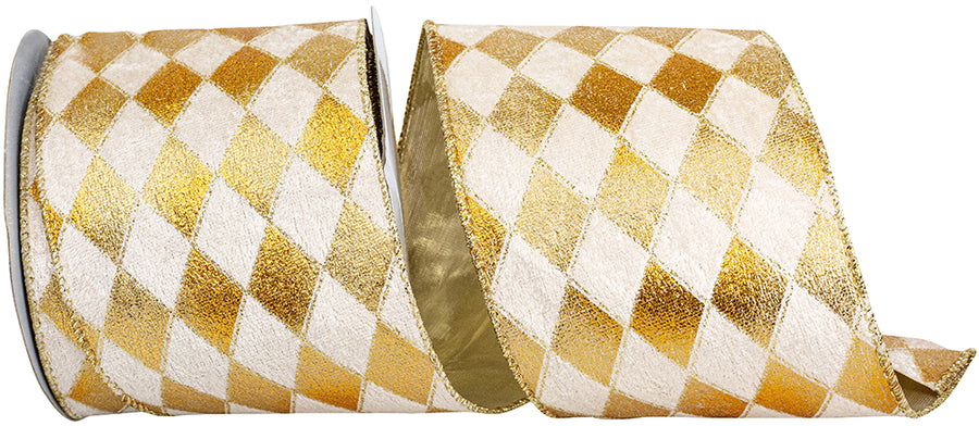 Gold Velvet Diamond Glitz Wired Edge Ribbon 4 Inch