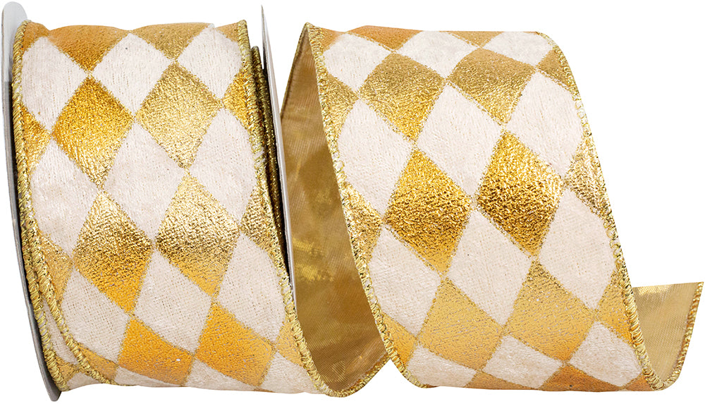 Gold Velvet Diamond Glitz Wired Edge Ribbon 2-1/2 Inch