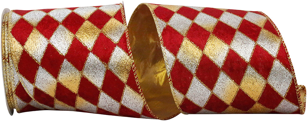 Red Velvet Diamond Glitz Wired Edge Ribbon 4 Inch