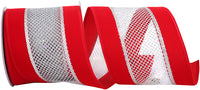 4 Inch Red Silver Velvet Mesh Wired Edge Ribbon