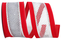 Red Silver Velvet Mesh Wired Edge Ribbon 2-1/2 Inch