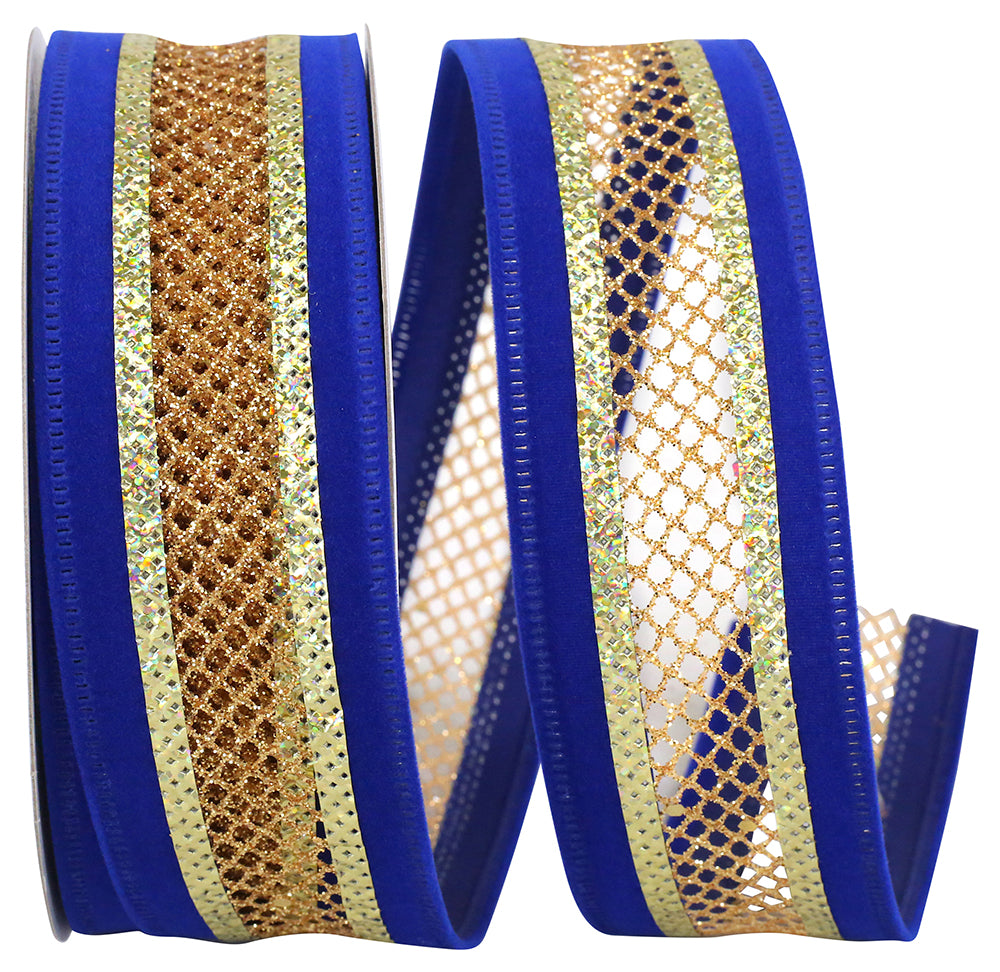 Velvet Mesh Wired Edge Ribbon Royal Gold 1-1/2 Inch