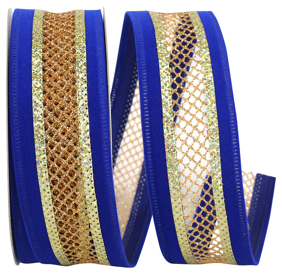 Velvet Mesh Wired Edge Ribbon Royal Gold 1-1/2 Inch