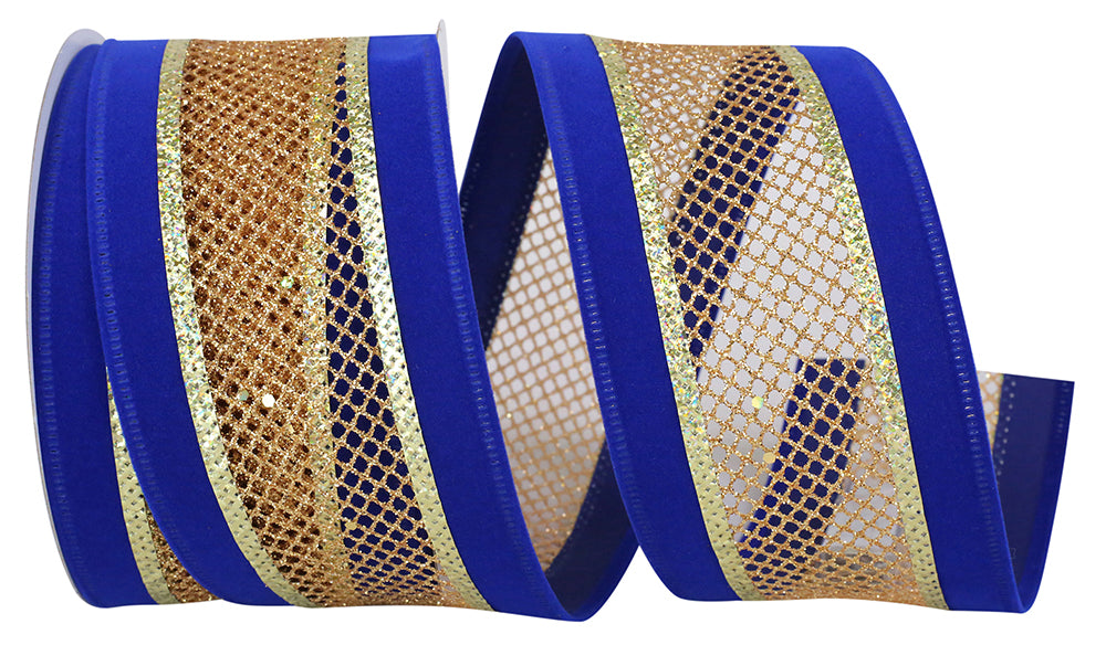 Royal Gold Velvet Mesh Wired Edge Ribbon 2-1/2 Inch