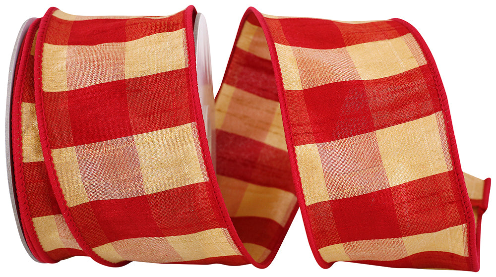 Multi 2-1 2 Inch Dupioni Check Textura Wired Edge Ribbon for Wreaths & Bows