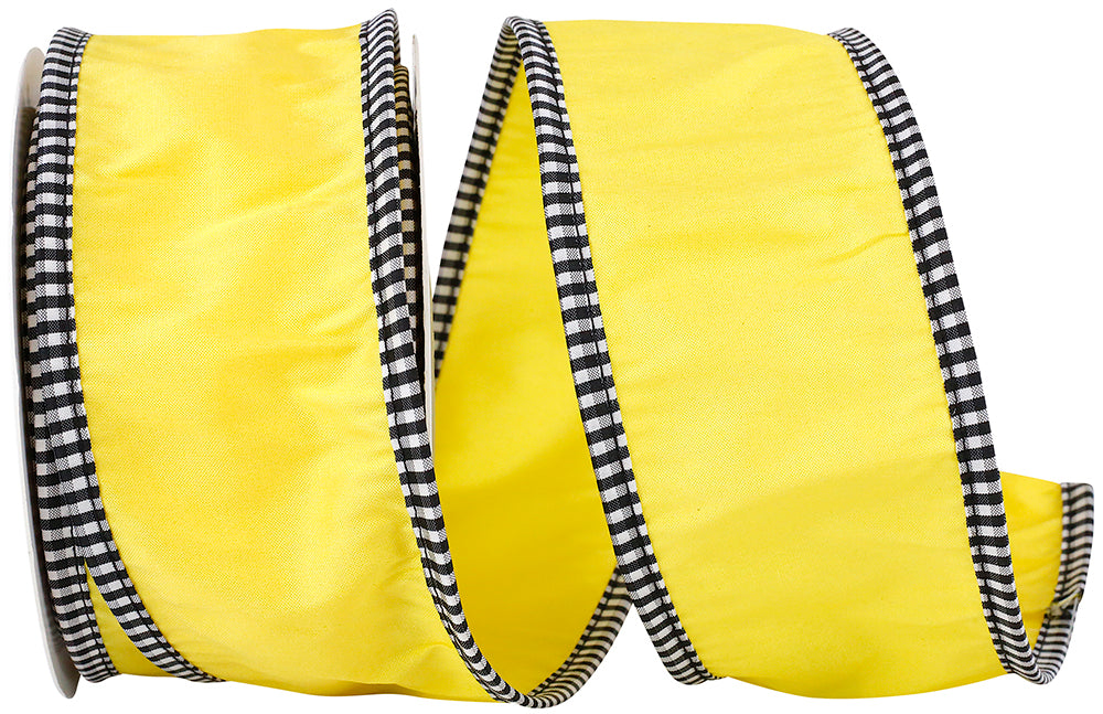 Yellow Taffeta Gingham Wired Edge Ribbon 2-1/2 Inch