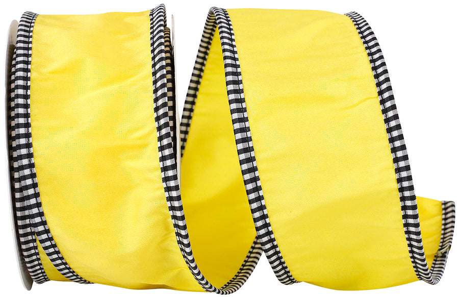 Yellow Taffeta Gingham Wired Edge Ribbon 2-1/2 Inch