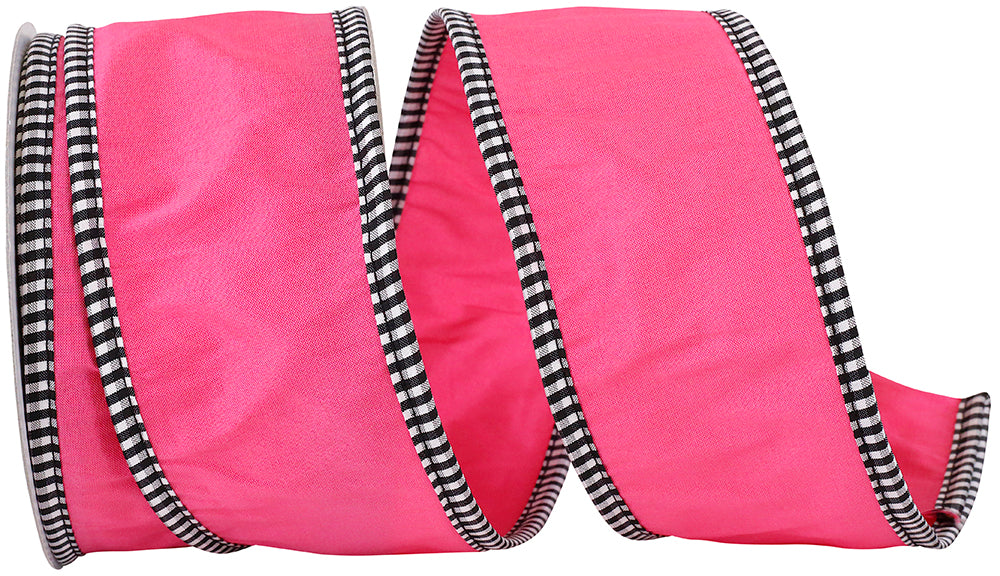 Fuchsia Taffeta Gingham Edge Wired Ribbon 2-1/2 Inch
