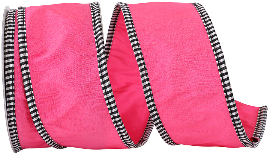 Fuchsia Taffeta Gingham Edge Wired Ribbon 2-1/2 Inch