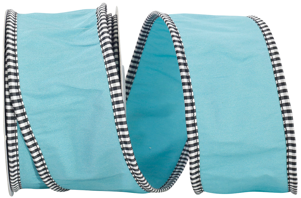 Turquoise Wired Edge Taffeta Gingham Ribbon 2-1/2 Inch