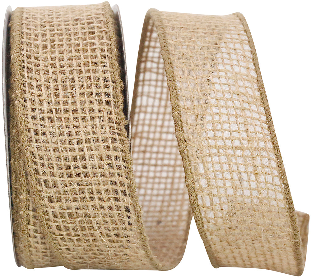 Natural Burlap Wired Edge Ribbon 1-1/2 Inch for Wreaths