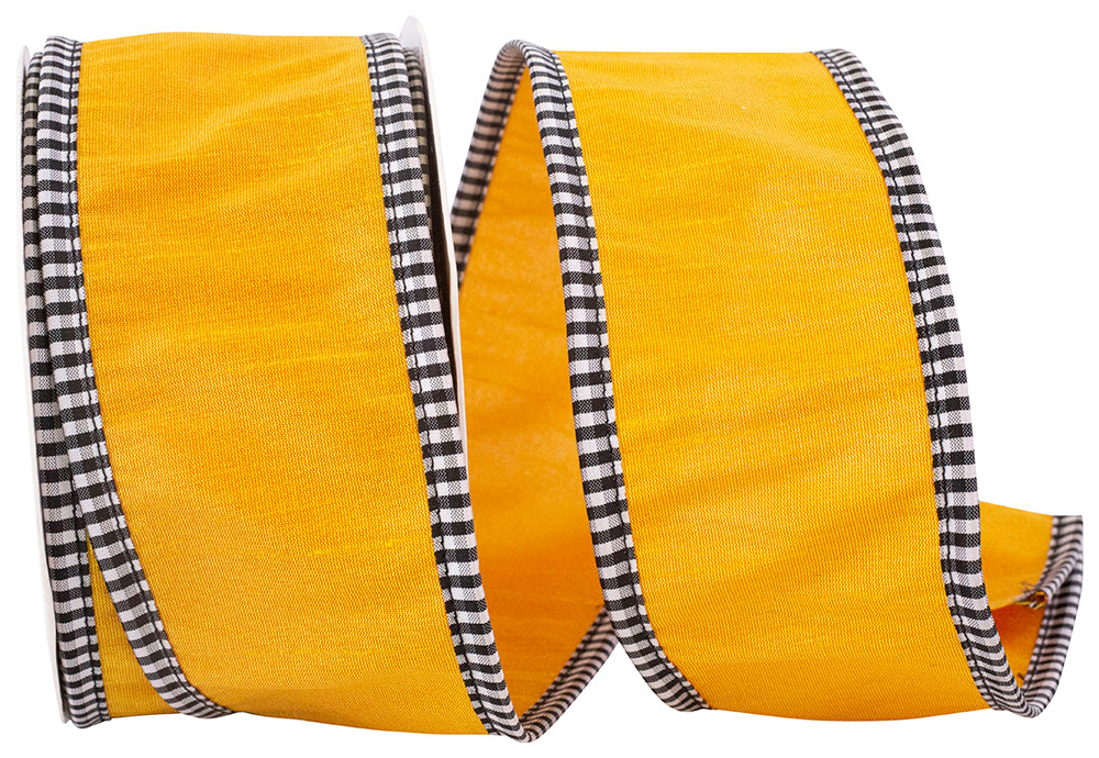 Mustard 2-1 2 Inch Dupioni Check Edge Wired Edge Ribbon for Wreaths & Bows