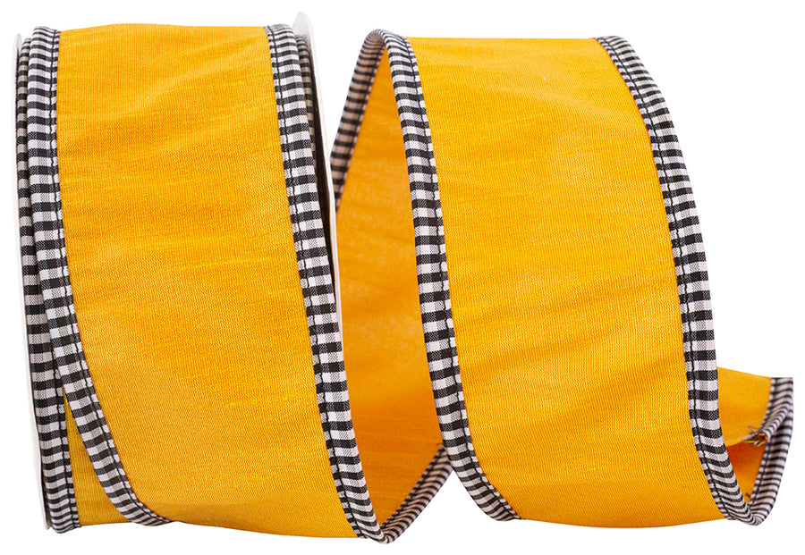 Mustard 2-1 2 Inch Dupioni Check Edge Wired Edge Ribbon for Wreaths & Bows