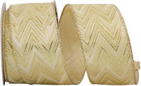 Gold Metallic Jacquard Wired Edge Ribbon 2-1/2 Inch 10Yds