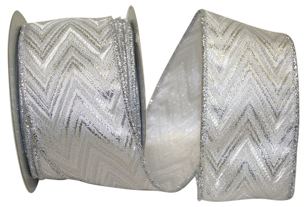 Metallic Jacquard Wired Edge Ribbon Silver 2-1/2 Inch