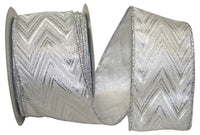 Metallic Jacquard Wired Edge Ribbon Silver 2-1/2 Inch