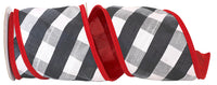4 Inch Black White Gingham Check Wired Edge Ribbon