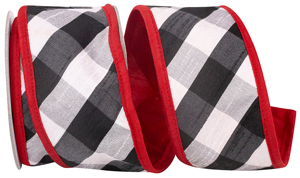 Gingham Check Ribbon Black White 2-1/2 Inch Wired Edge
