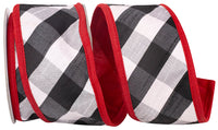 Gingham Check Ribbon Black White 2-1/2 Inch Wired Edge