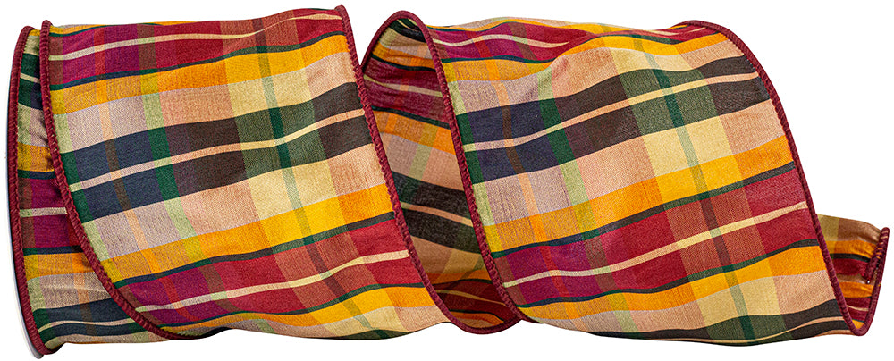 Dupioni Dare Plaid Wired Edge Ribbon Multi 4 Inch