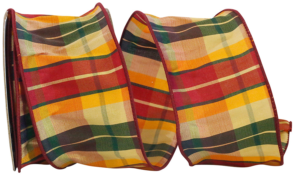 Dupioni Dare Plaid Wired Edge Ribbon Multi 2-1/2 Inch
