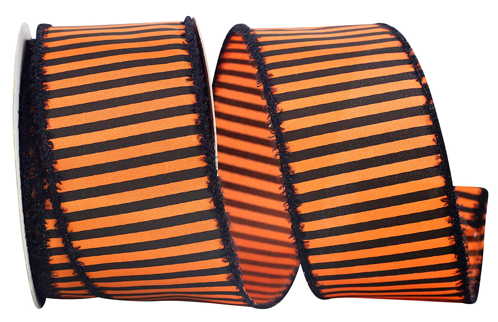 Orange Black 2-1 2 Inch Striped Frill Wired Edge Ribbon for Wreaths & Bows