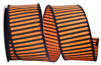 Orange Black 2-1 2 Inch Striped Frill Wired Edge Ribbon for Wreaths & Bows