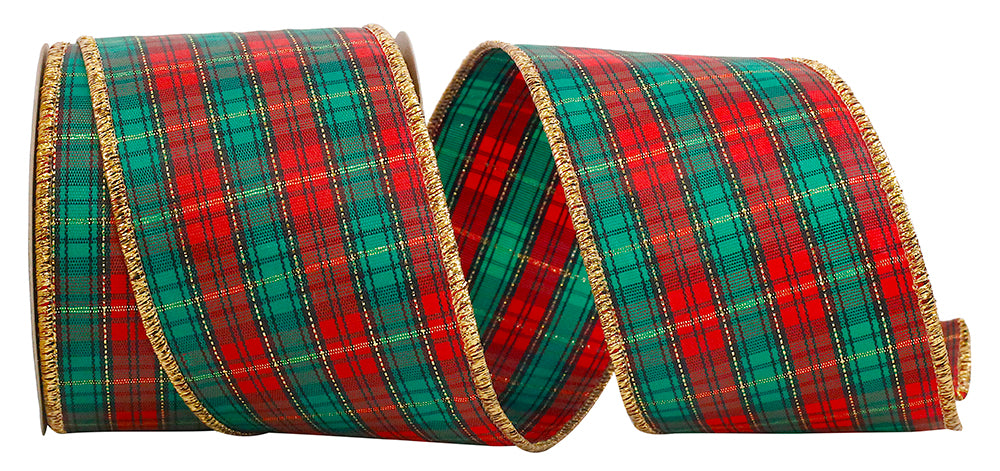 Tartan Gold Plaid Wired Edge Ribbon 2-1/2 Inch Multi