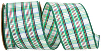 Petersburg Plaid Wired Edge Ribbon White 2-1/2 Inch