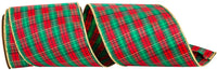 Red Gold 4 Inch Tartan 2 Wired Edge Ribbon for Wreaths & Bows