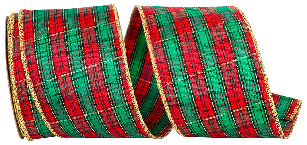 Red Gold 2-1 2 Inch Tartan 2 Wired Edge Ribbon for Wreaths & Bows