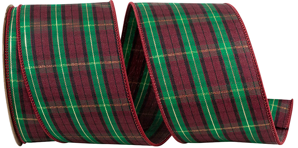 Burgundy Hunter 2-1/2 Inch Wired Edge Plaid Ribbon