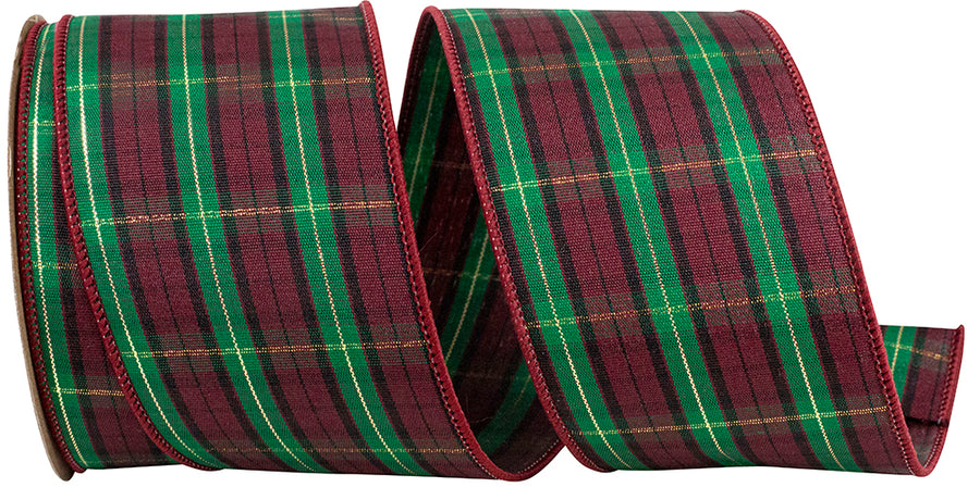 Burgundy Hunter 2-1/2 Inch Wired Edge Plaid Ribbon
