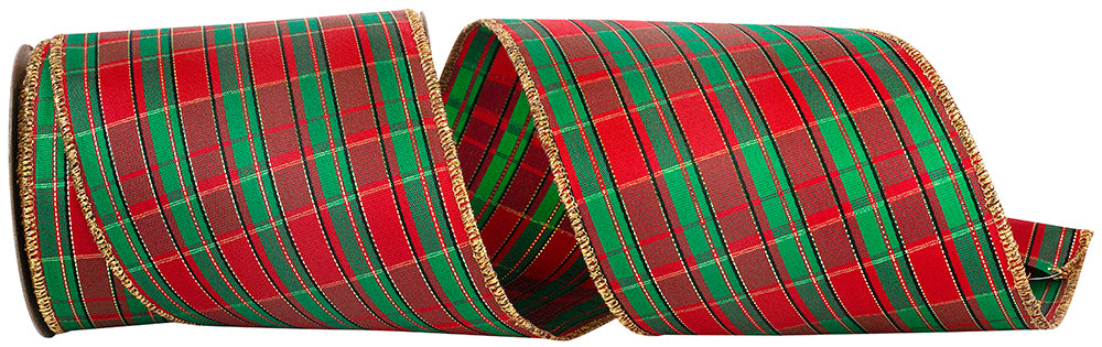 Multi Tartan Tony Metallic Plaid Wired Edge Ribbon 4 Inch