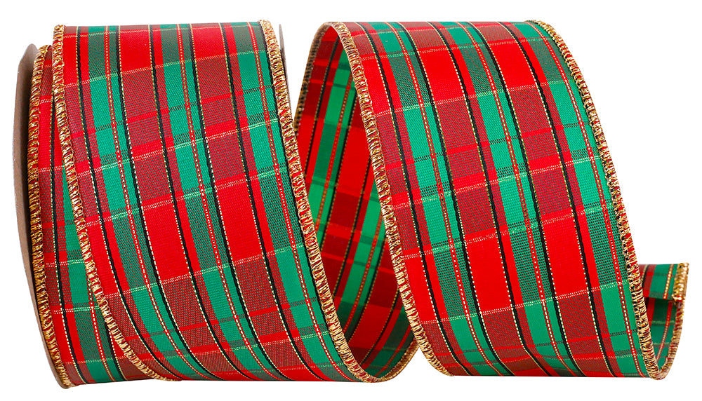 Tartan Tony Metallic Plaid Wired Edge Ribbon Multi 2-1/2 Inch